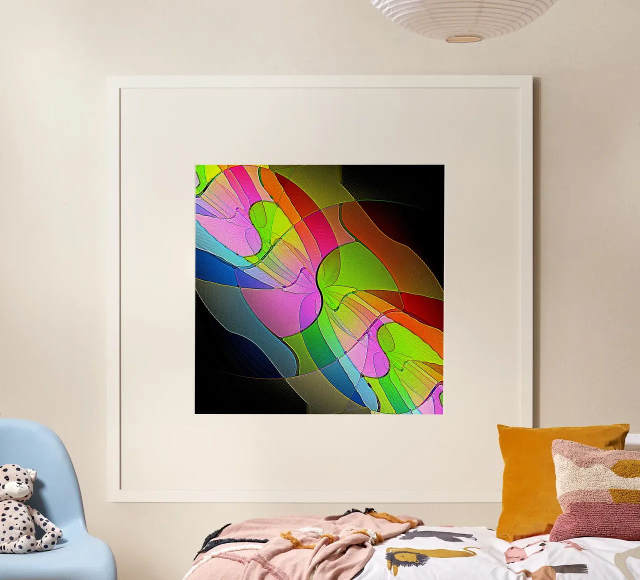 Illusione di forme luminose e colorate in una stanza buia carta hahnemühle da Gürsel Yesil Digital Art