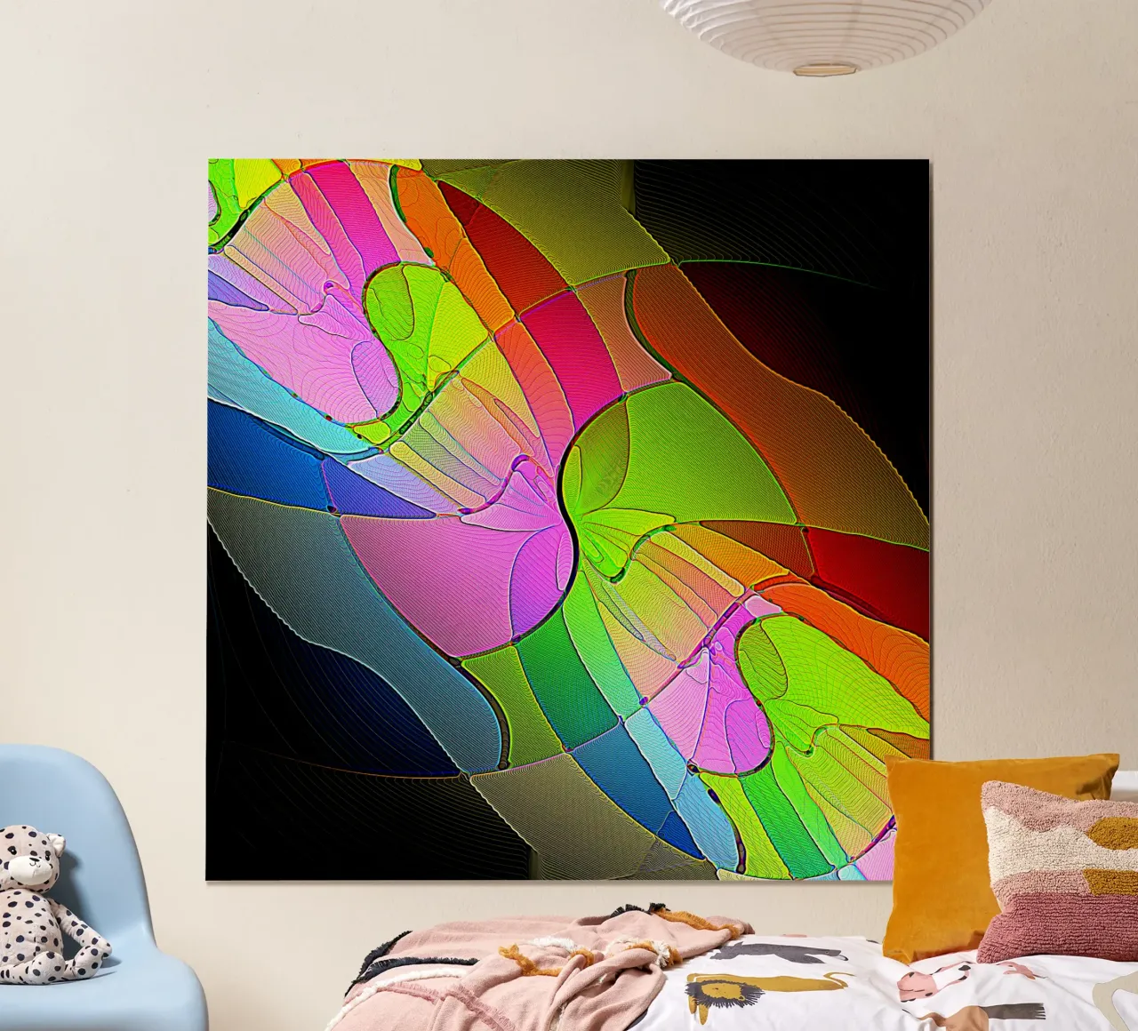 Illusione di forme luminose e colorate in una stanza buia carta hahnemühle da Gürsel Yesil Digital Art