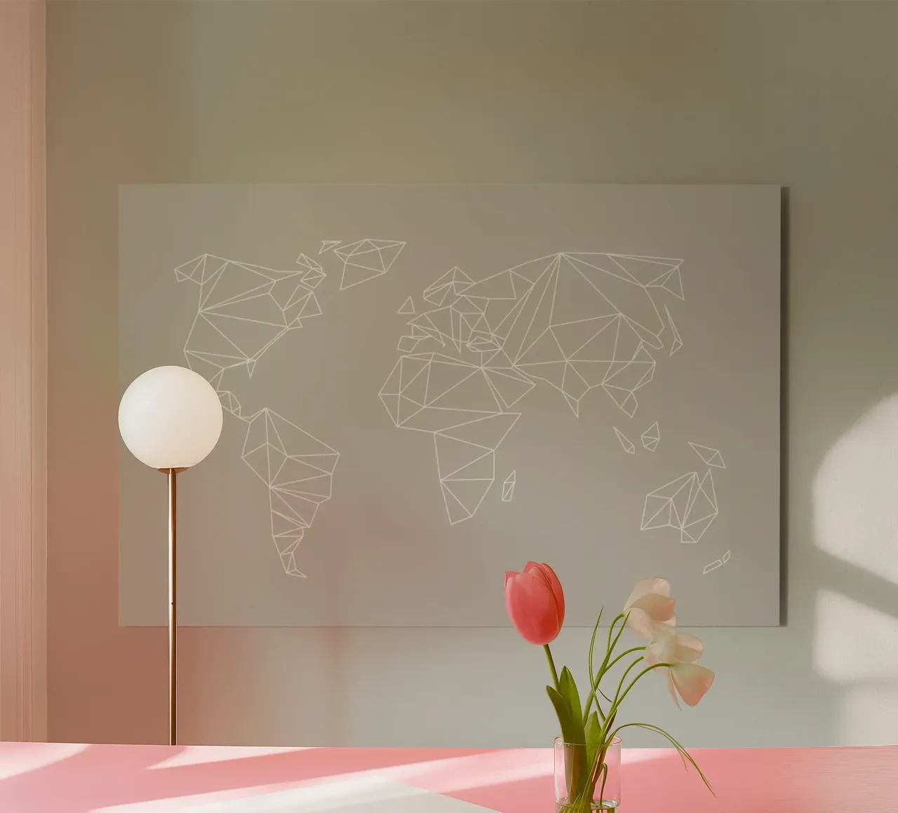 Geometrical World Map Beige Greige Creme alluminio dibond da Studio Nahili