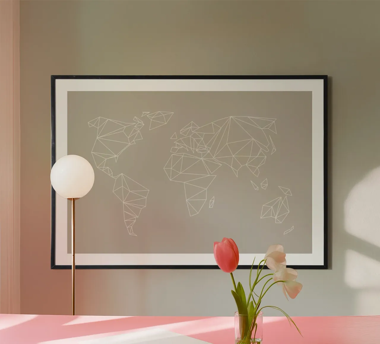 Geometrical World Map Beige Greige Creme carta hahnemühle da Studio Nahili