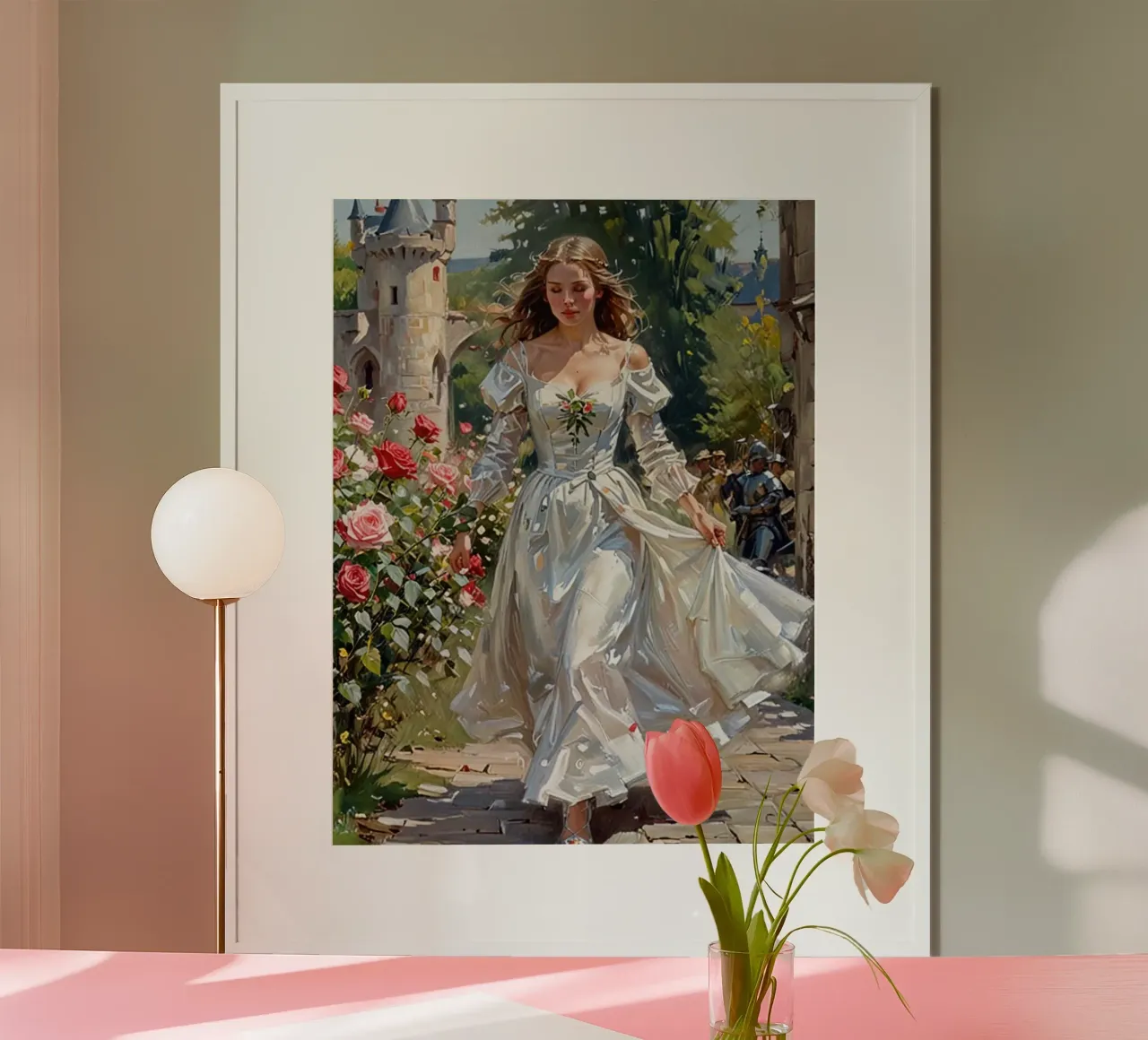 Vintage soft dress woman lace flowers roses pastel medieval hahnemühle by heaventrain