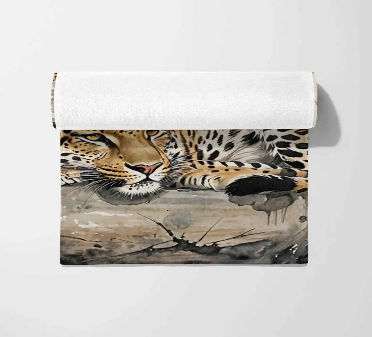 Leopard sleeping on branch log chinese ink watercolor telo mare da heaventrain