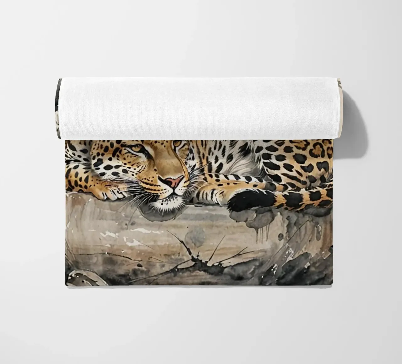 Leopard sleeping on branch log chinese ink watercolor telo mare da heaventrain