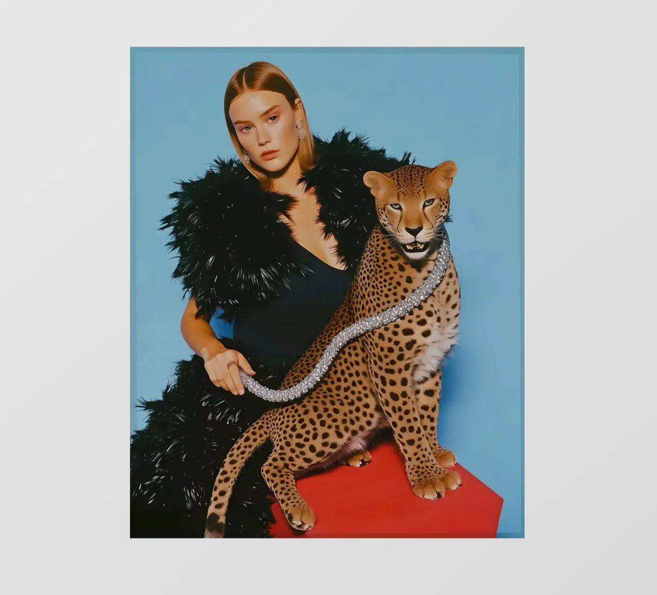 Retro lady in black dress with leopard photography telo in pvc da heaventrain