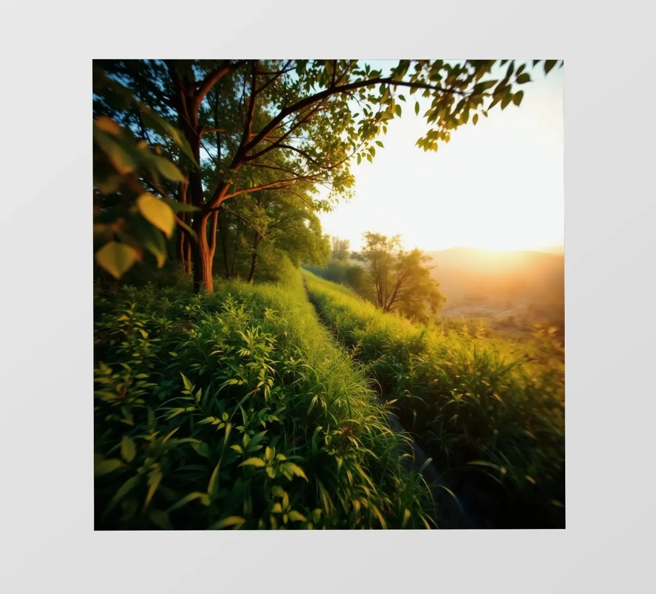 Serenity of a sunset walk through lush greenery along a wind pvc cover by DesignDoodle