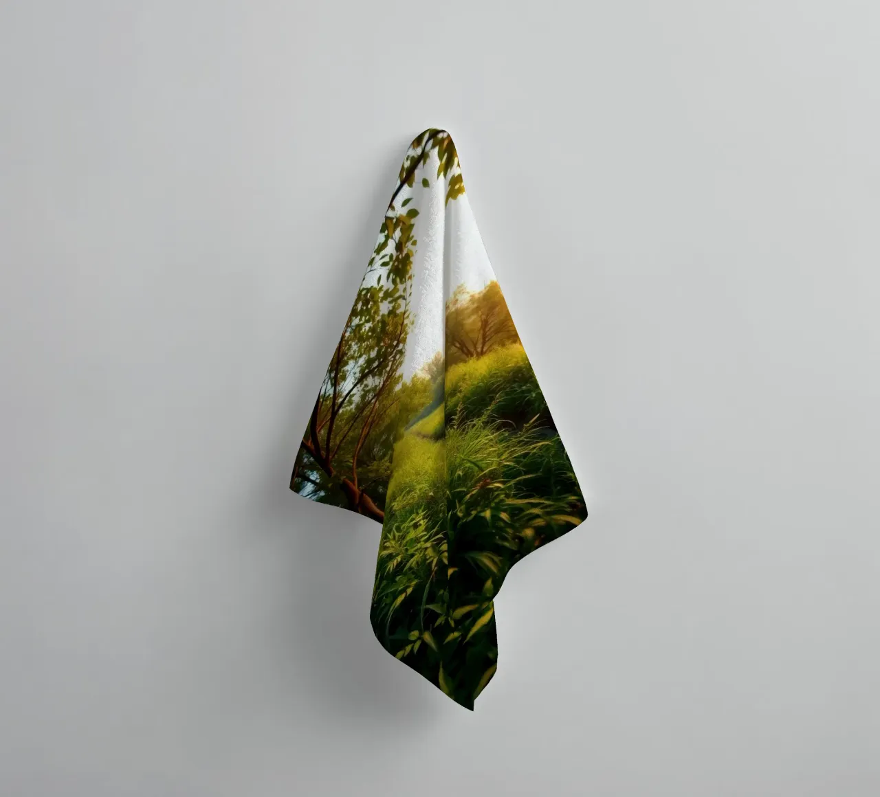 Serenity of a sunset walk through lush greenery along a wind towel by DesignDoodle