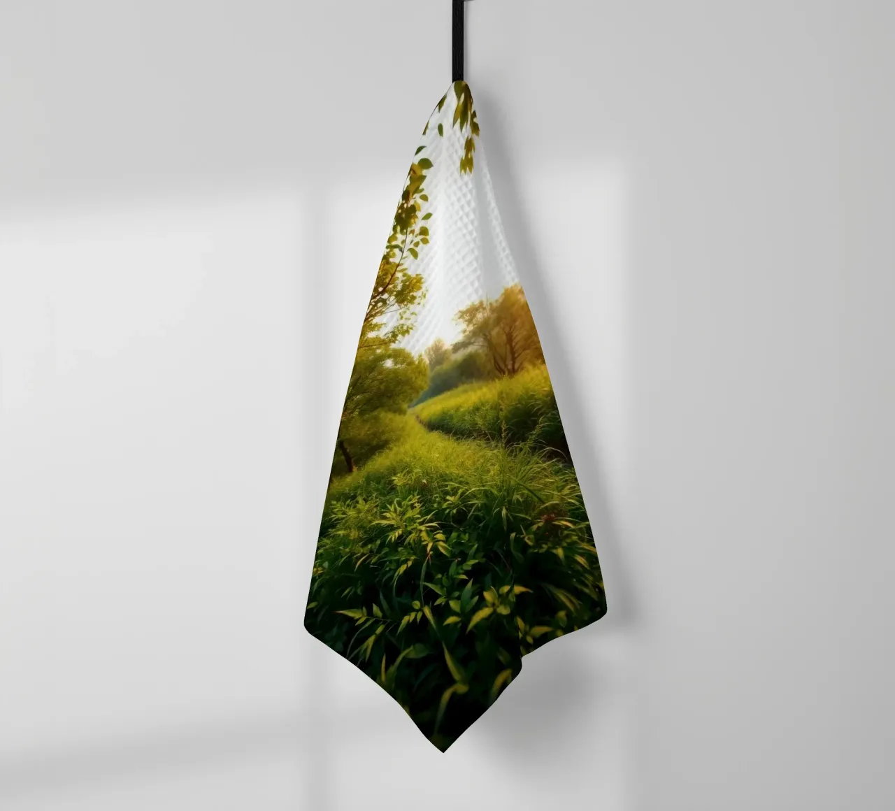 Sérénité d'une promenade au coucher du soleil à travers la verdure luxuriante le long d'un vent torchon de DesignDoodle
