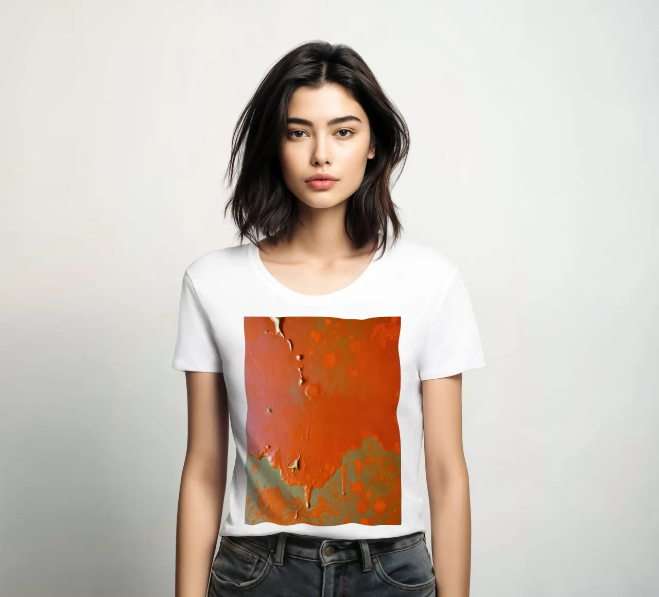 texture of peeling paint revealing layers of color on women's fitted t-shirt by DesignDoodle
