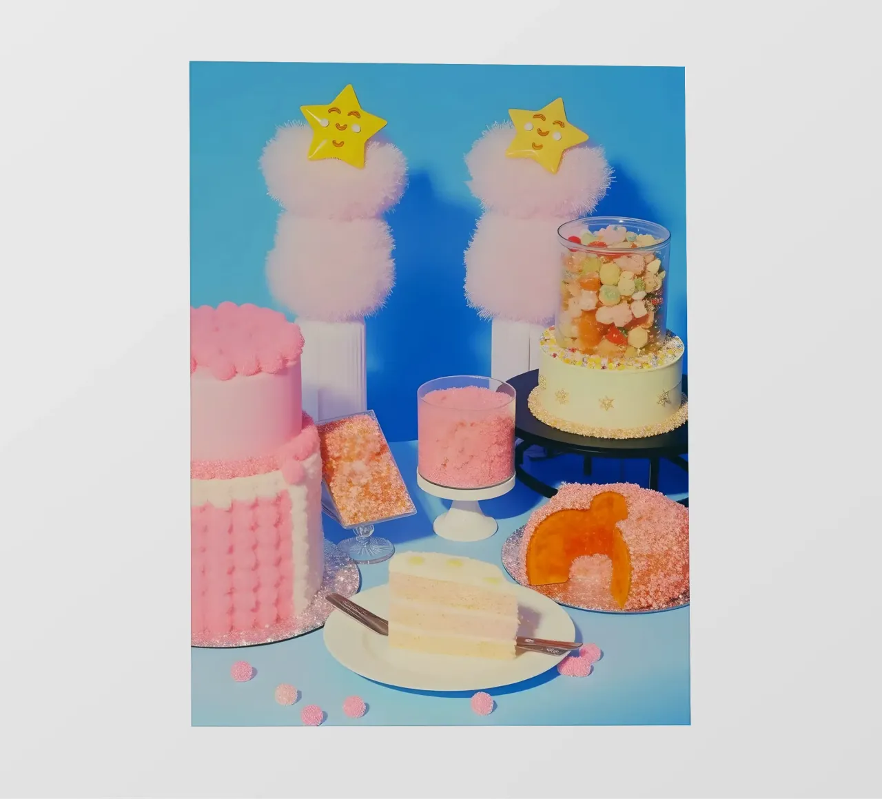 Retro desserts cake nostalgia 80s pastries jelly cream straw pellicola backlit da heaventrain