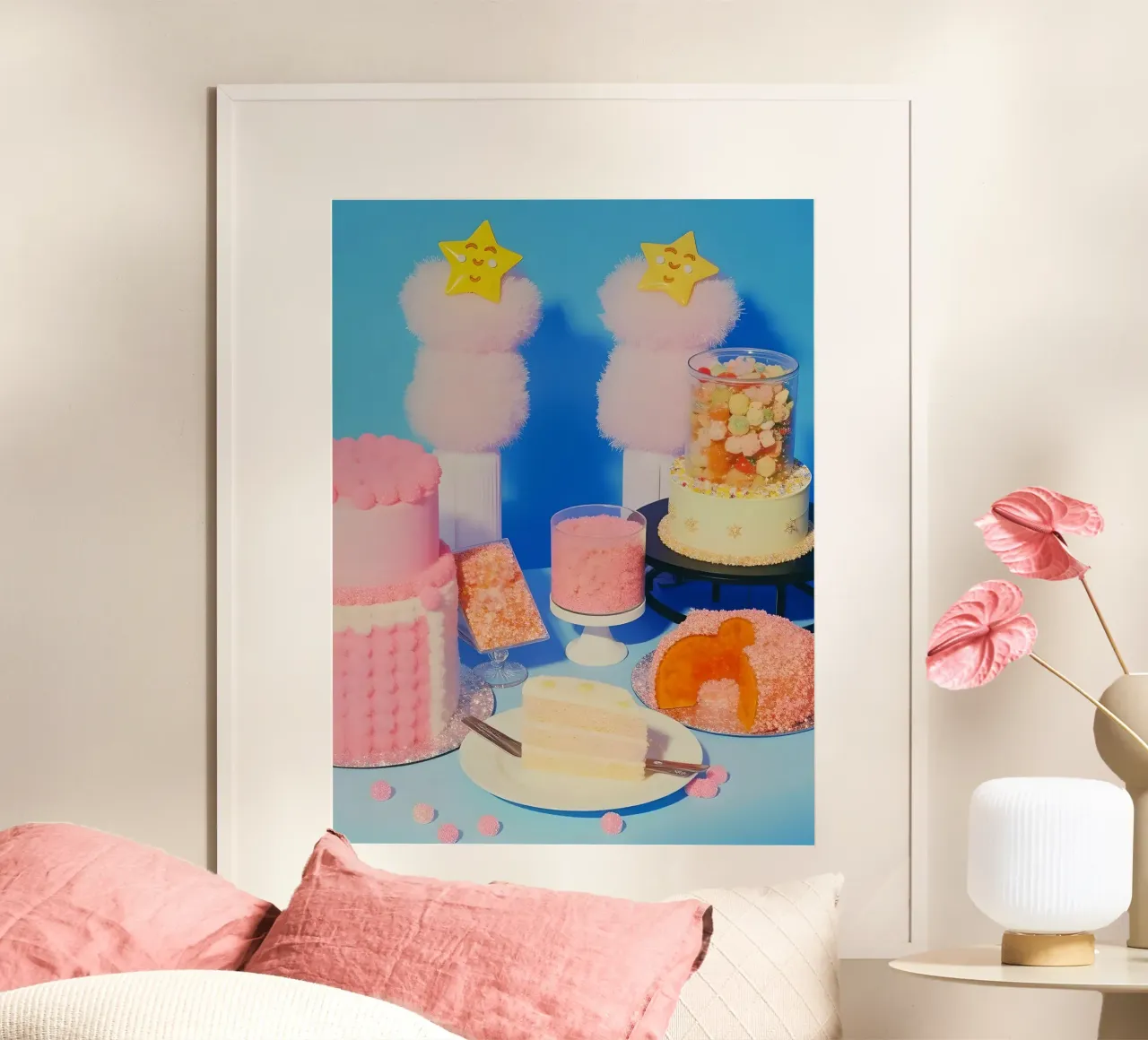 Retro desserts cake nostalgia 80s pastries jelly cream straw poster da heaventrain