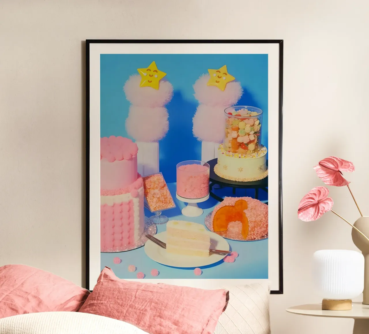 Retro desserts cake nostalgia 80s pastries jelly cream straw poster da heaventrain