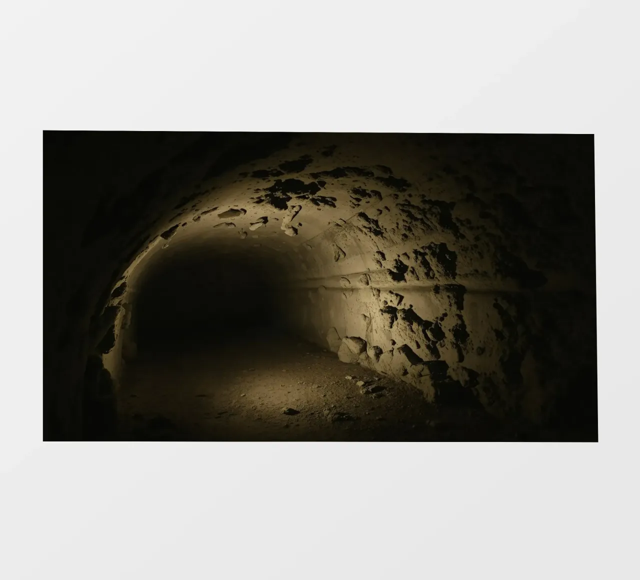 Un tunnel buio e misterioso con pareti rocciose illuminate pellicola backlit da DesignDoodle