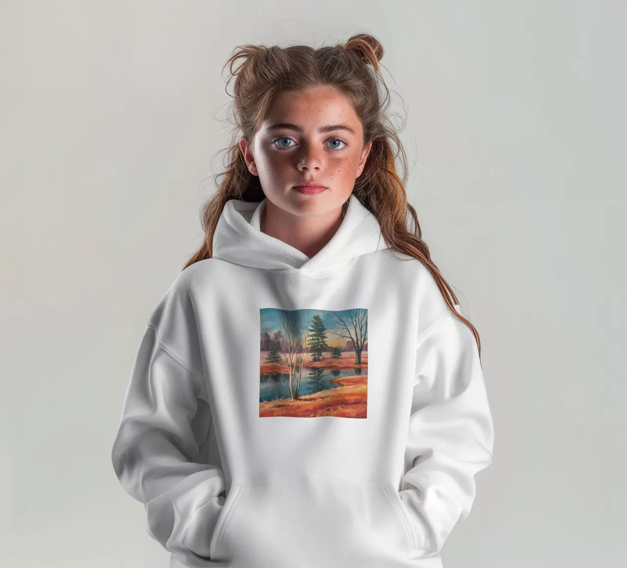 Peach Meadow Reflection kids hoodie by Solestice Strokes