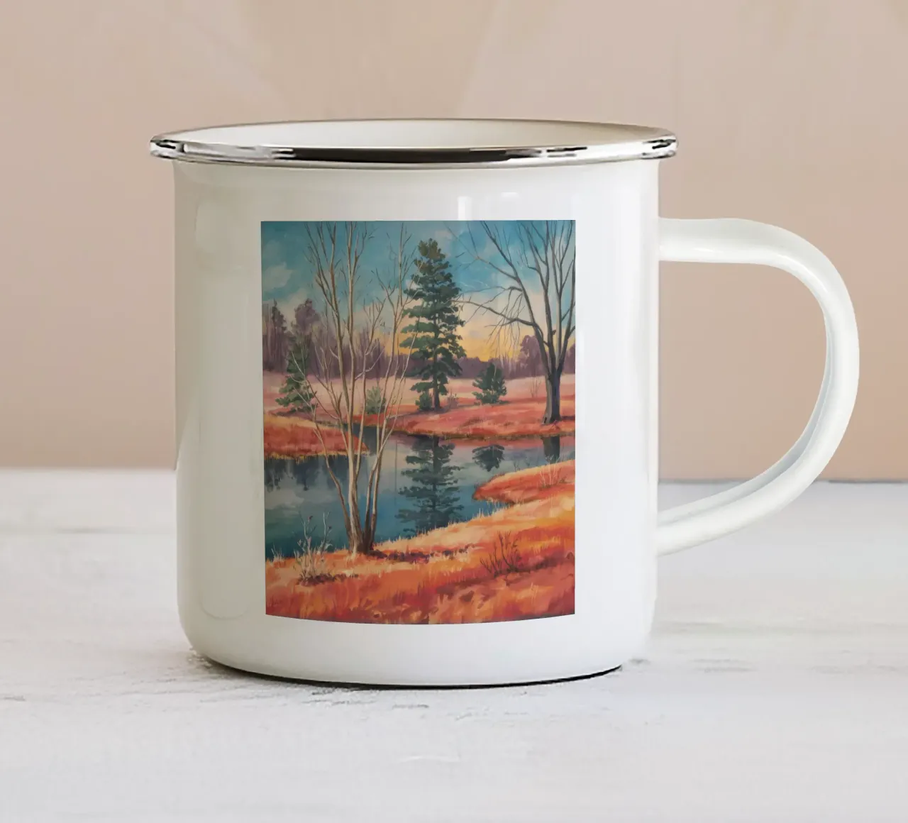 Riflesso del prato di pesca tazza in smalto da Solestice Strokes