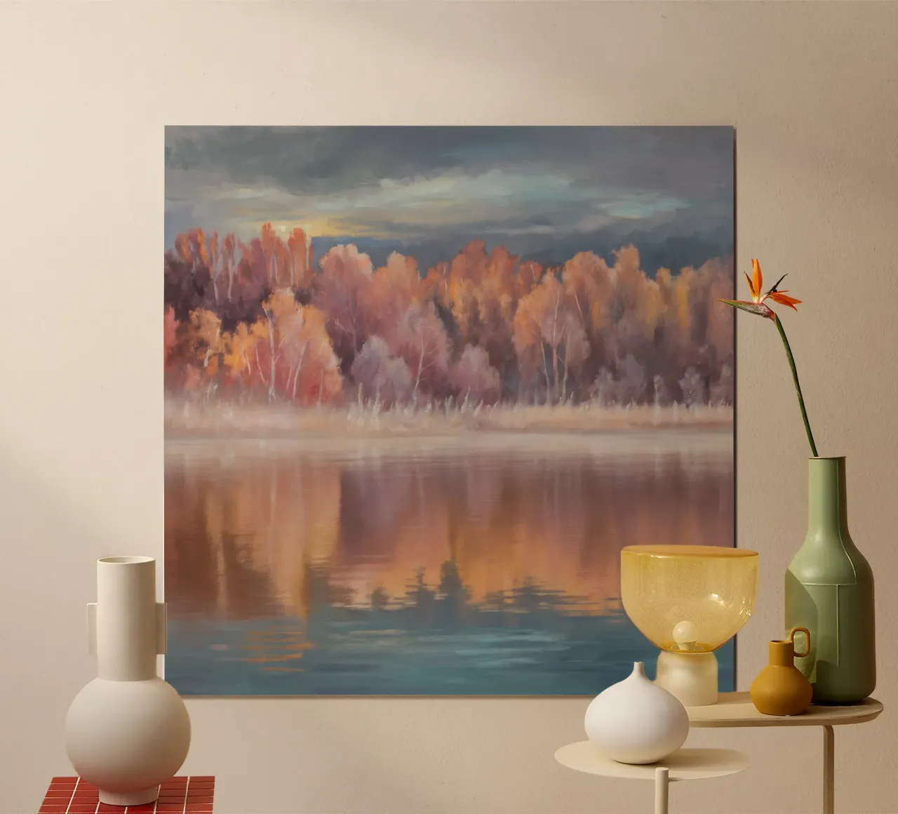 Specchio della foresta cremisi poster con telaio in legno da Solestice Strokes