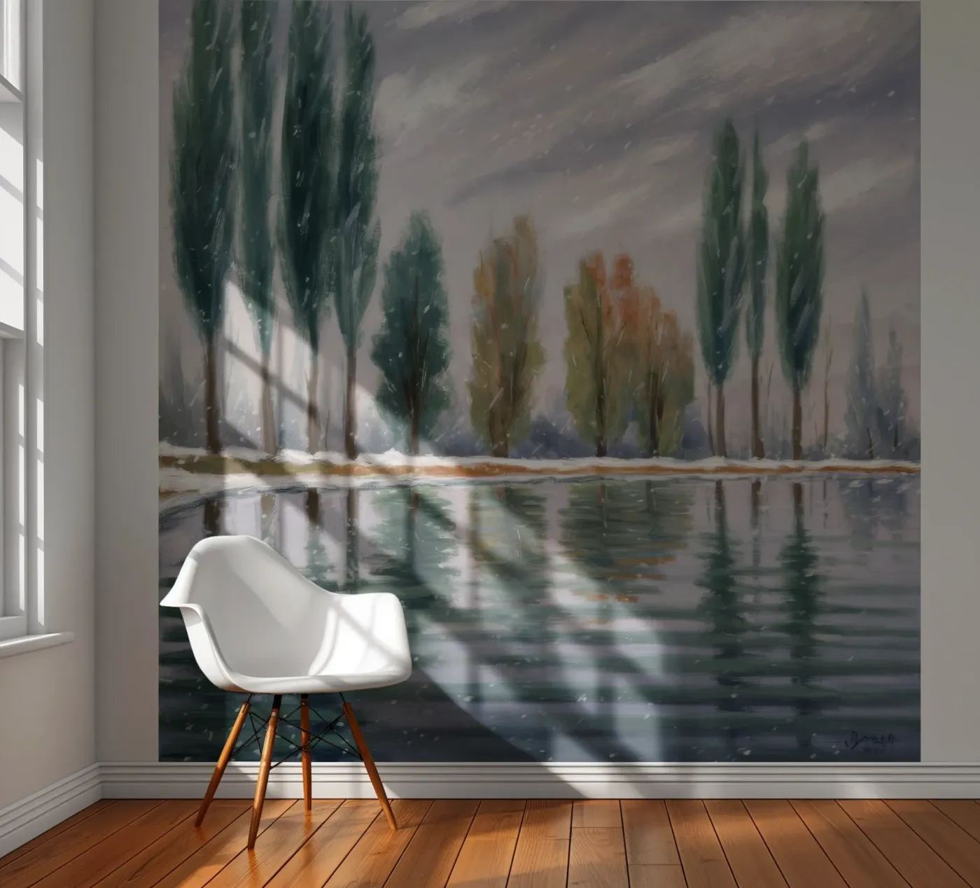 Winterstand Gereflecteerd fotobehang van Solestice Strokes