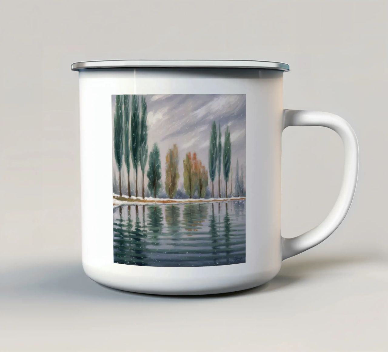 Stand invernale riflesso tazza in smalto da Solestice Strokes