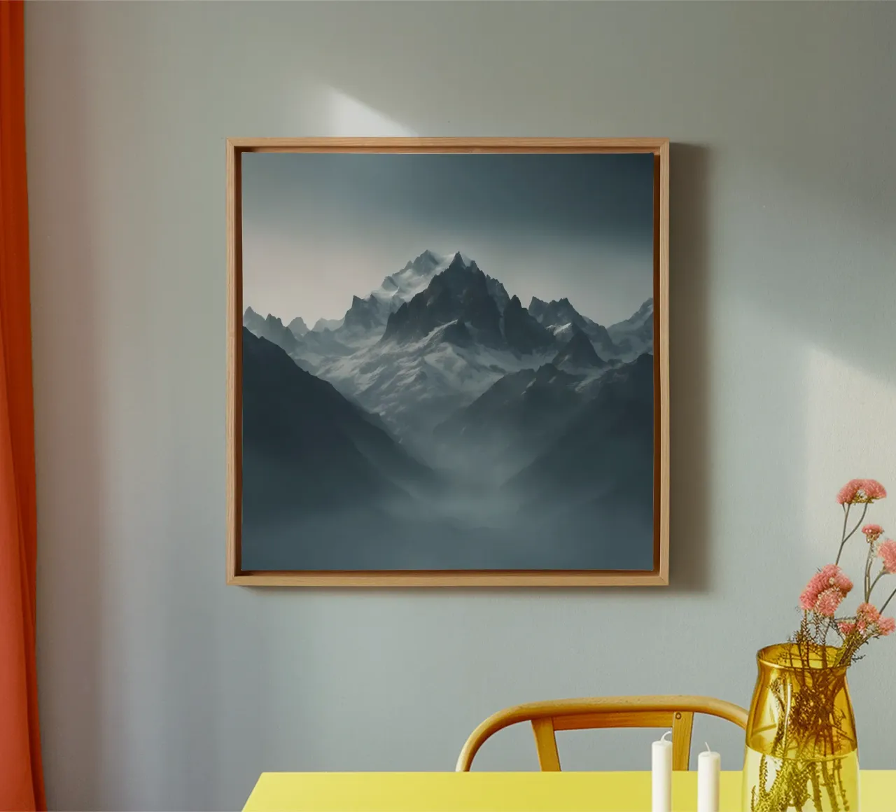 Le cime delle Mystic Mountain nella foschia invernale tela con Cornice a cassetta da PhotoVibe Decor
