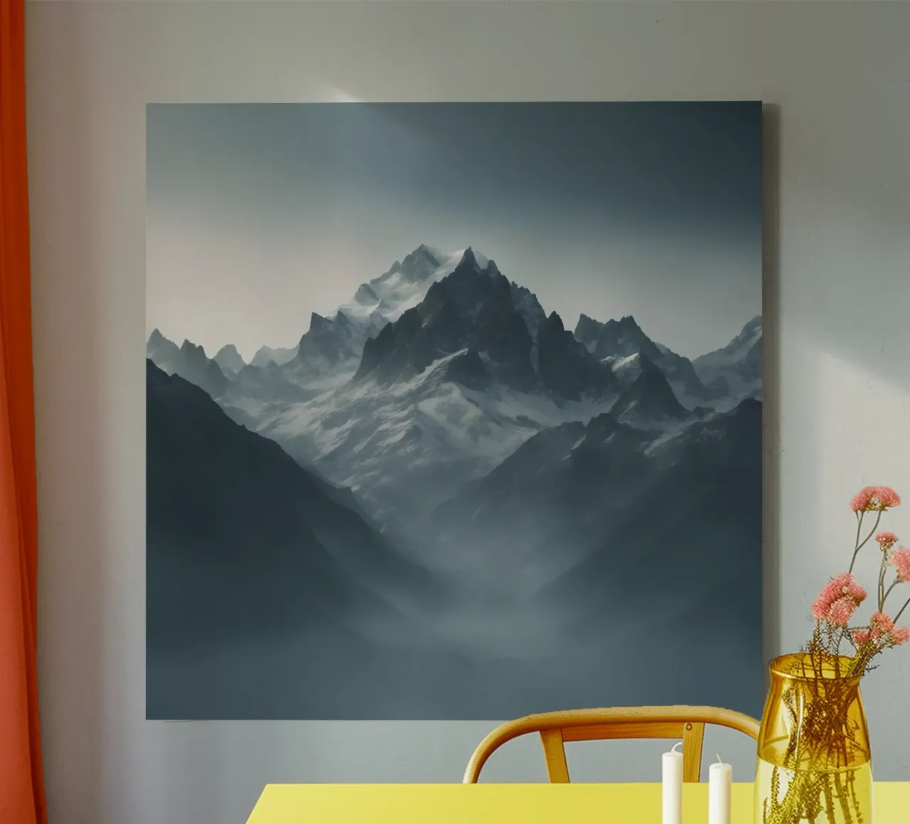 Le cime delle Mystic Mountain nella foschia invernale tela con Cornice a cassetta da PhotoVibe Decor