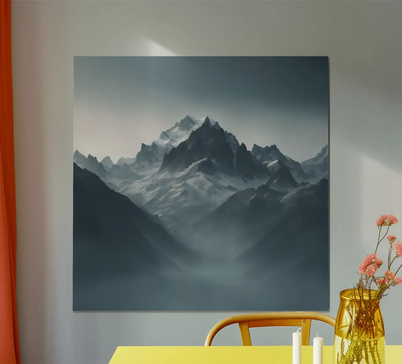 Le cime delle Mystic Mountain nella foschia invernale poster da PhotoVibe Decor