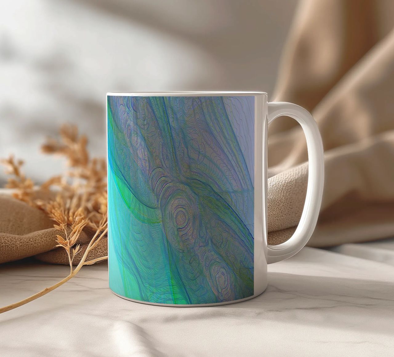 Illusione di linee e forme blu turchese tazza in ceramica da Gürsel Yesil Digital Art