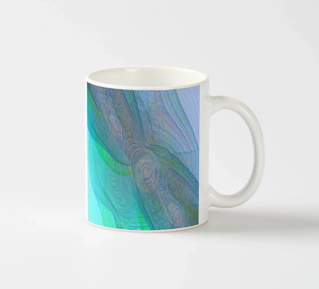 Illusie in turquoise-blauwe lijnen en vormen keramische mok van Gürsel Yesil Digital Art