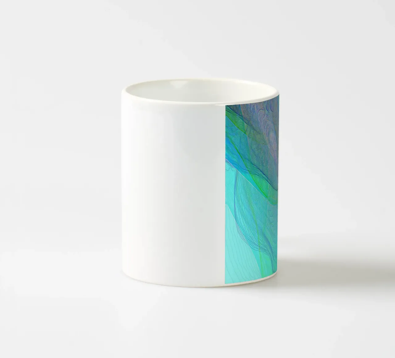 Illusion in turquoise-blue lines and shapes ceramic mug by Gürsel Yesil Digital Art