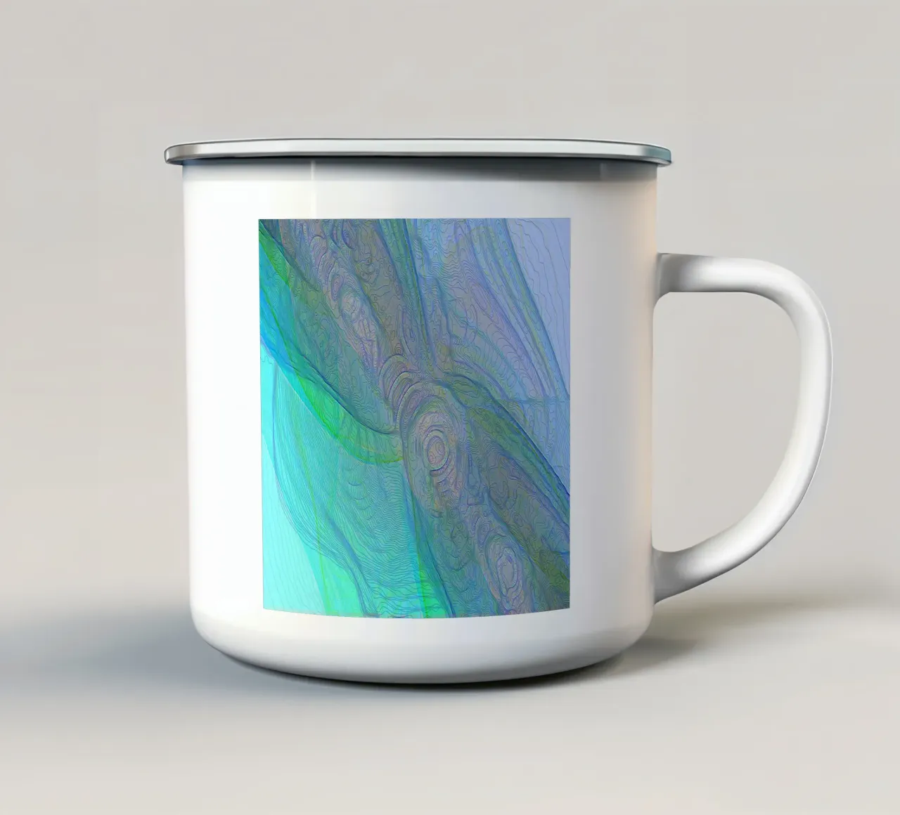 Illusione di linee e forme blu turchese tazza in smalto da Gürsel Yesil Digital Art