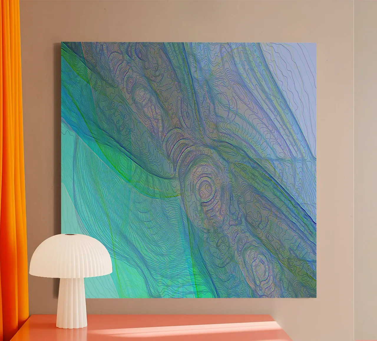 Illusione di linee e forme blu turchese tela con Cornice a cassetta da Gürsel Yesil Digital Art
