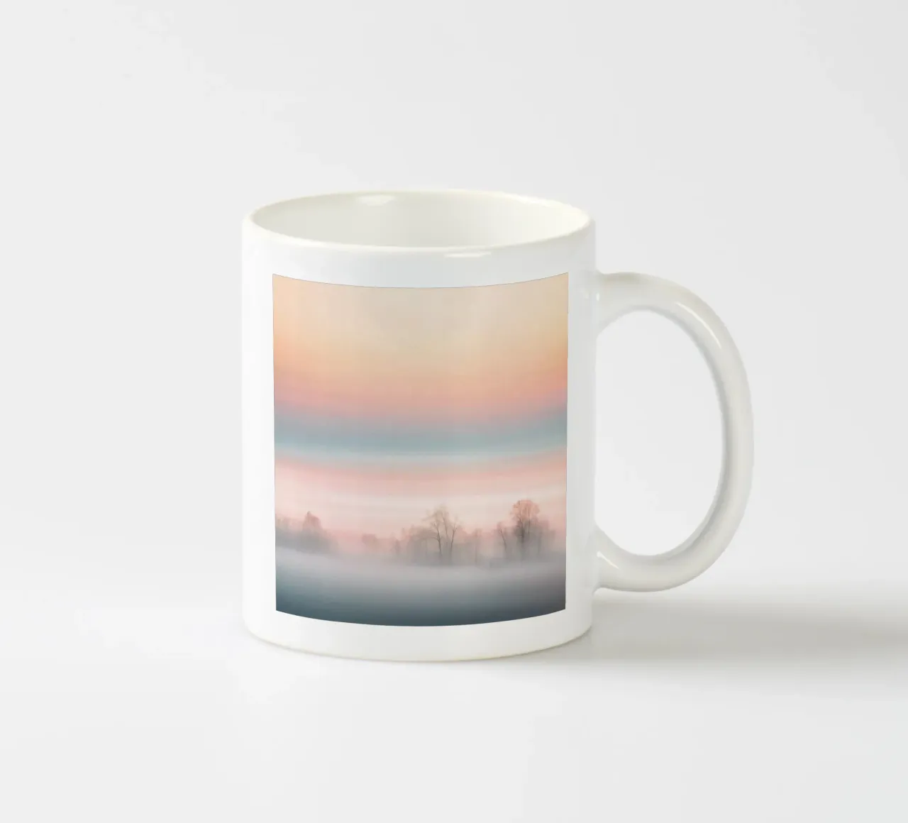 Nebbia pastello con alberi spogli al crepuscolo tazza in ceramica da PhotoVibe Decor