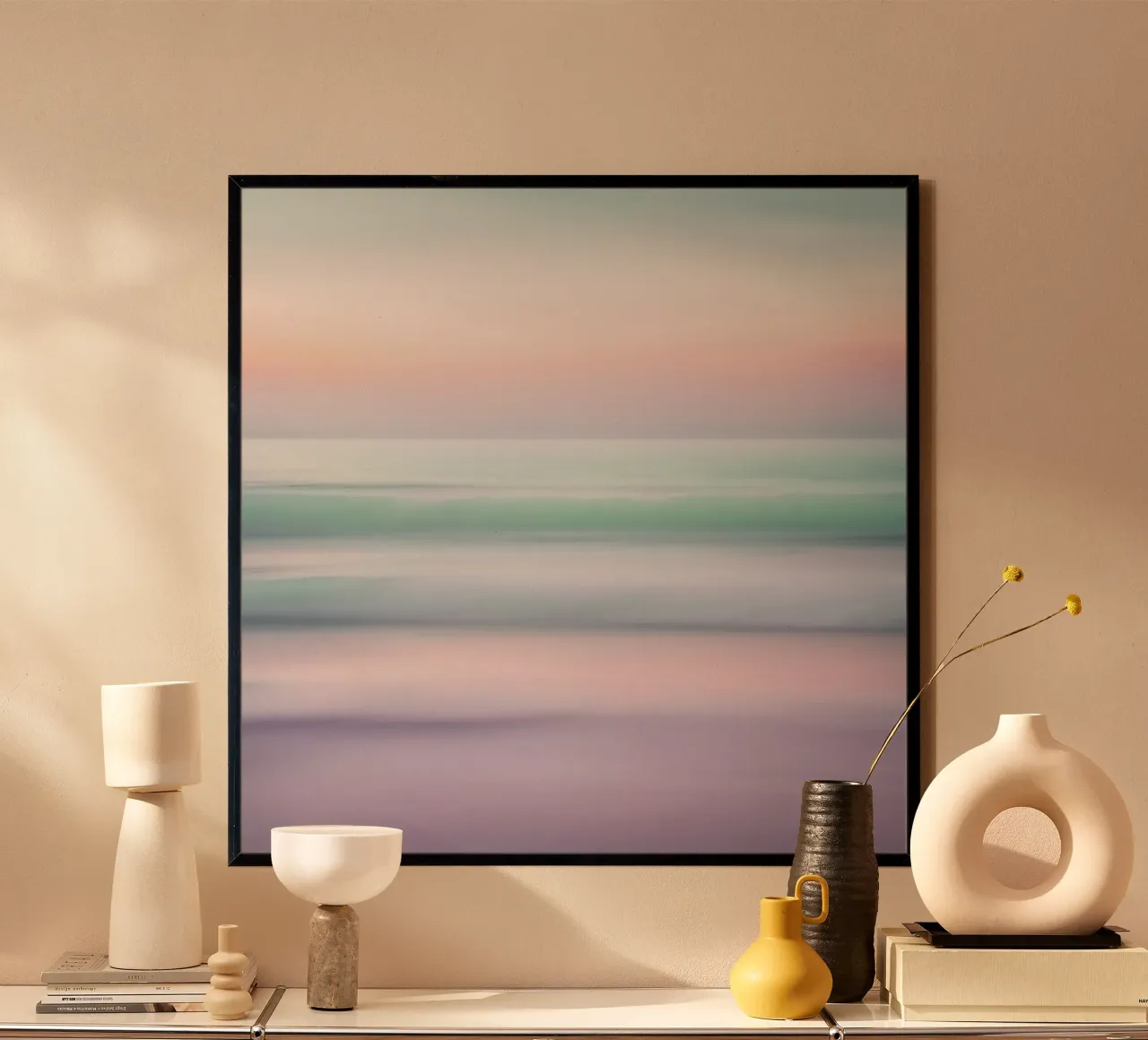 Pastellfarbene Ozeanwellen in Bewegungsunschärfe Hahnemühle von PhotoVibe Decor