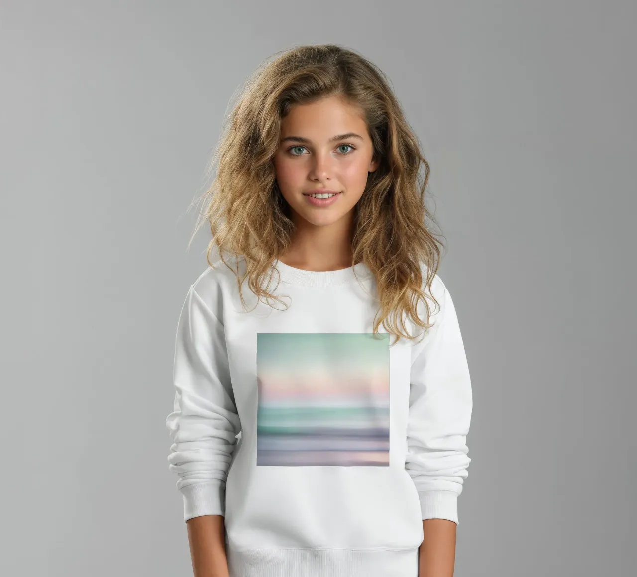 Pastellfarbenes Meer in sanfter Bewegungsunschärfe Kinder Sweatshirt von PhotoVibe Decor