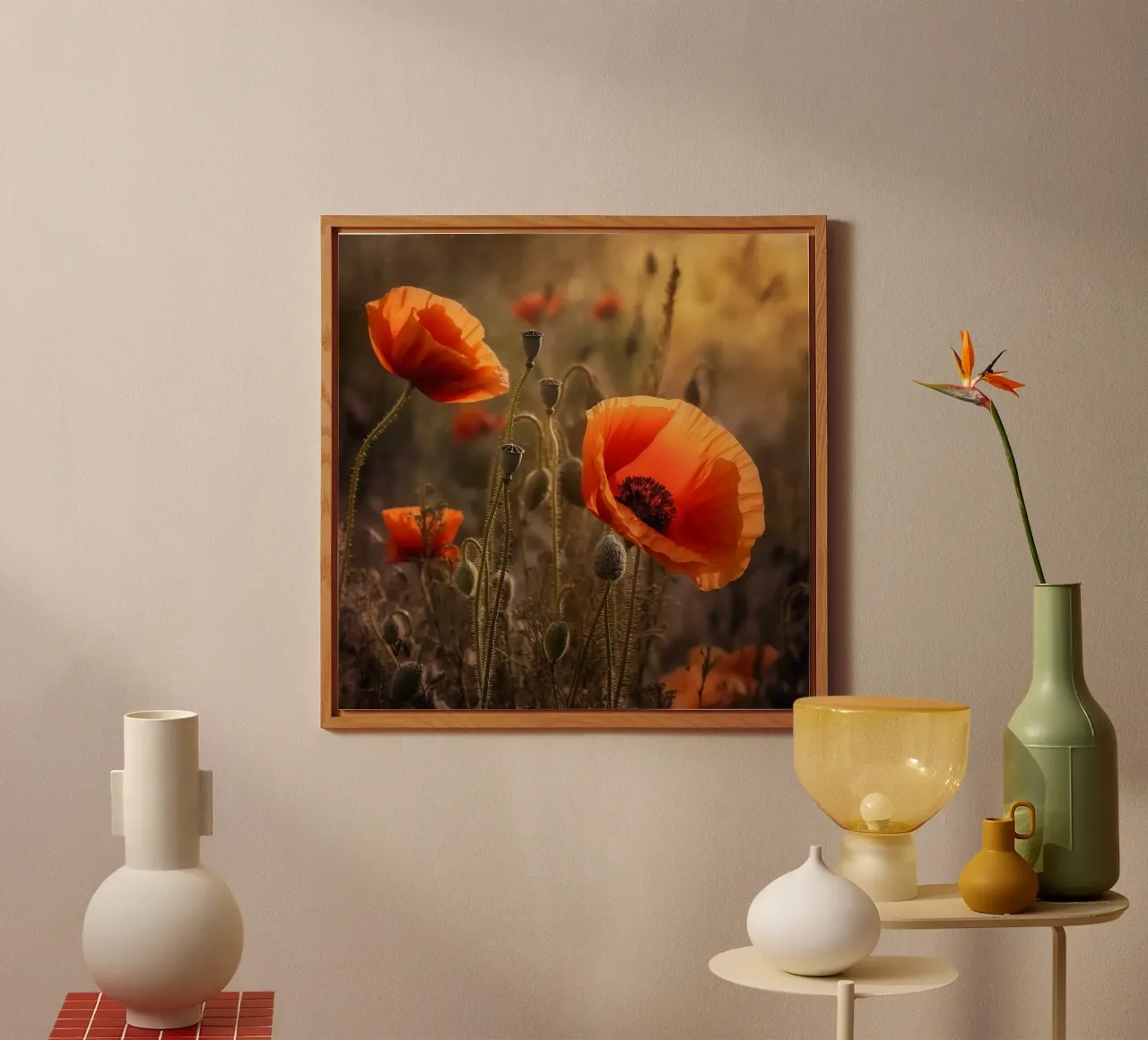 Papaveri che risplendono di luce calda alluminio dibond da PhotoVibe Decor