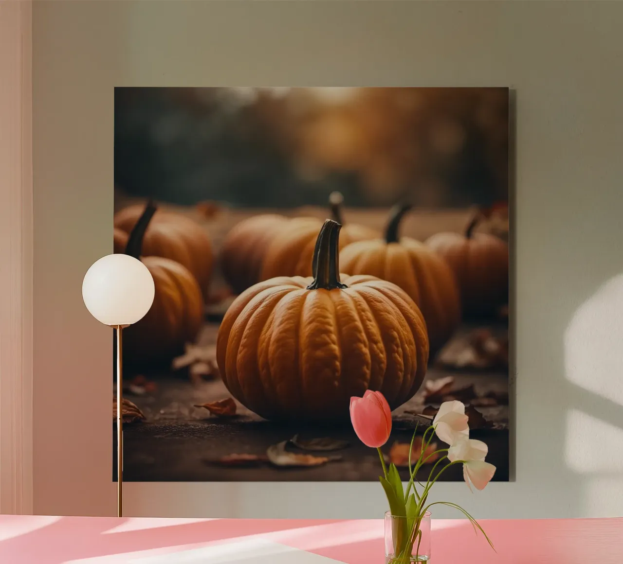 Pumpkins on a Rustic Autumn Table alu-dibond by PhotoVibe Decor