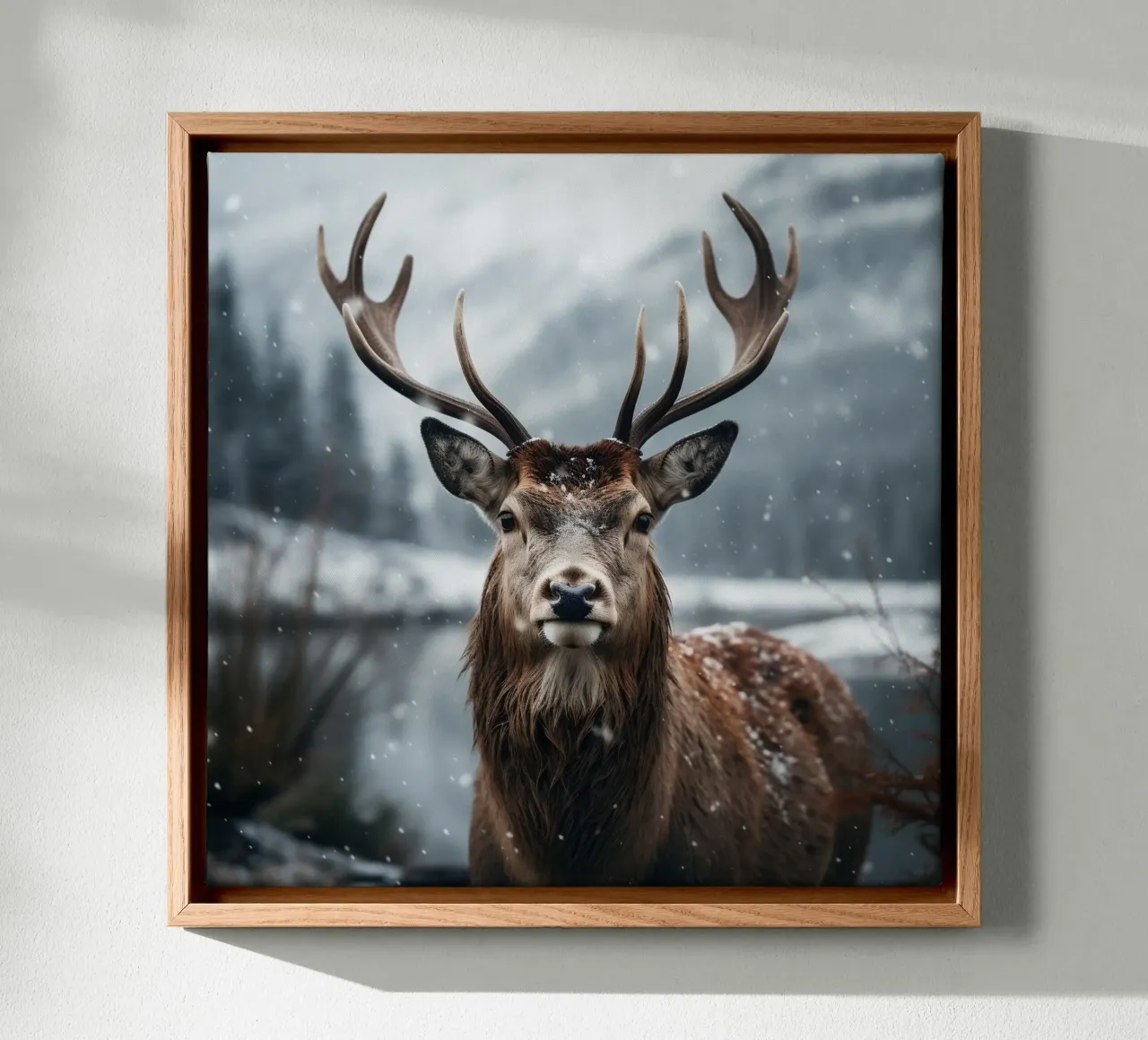 Cervo regale in una regione selvaggia e innevata tela da PhotoVibe Decor