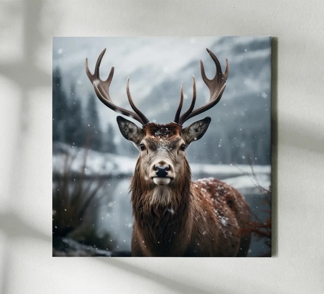 Cervo regale in una regione selvaggia e innevata tela da PhotoVibe Decor