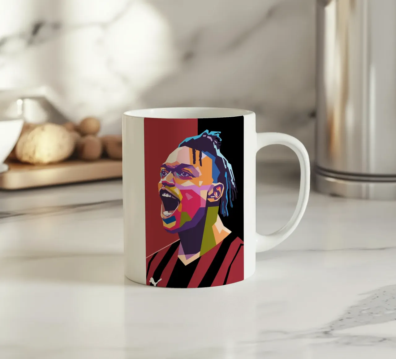Rafael Leao, iconico giocatore di calcio tazza in ceramica da Hantamrata