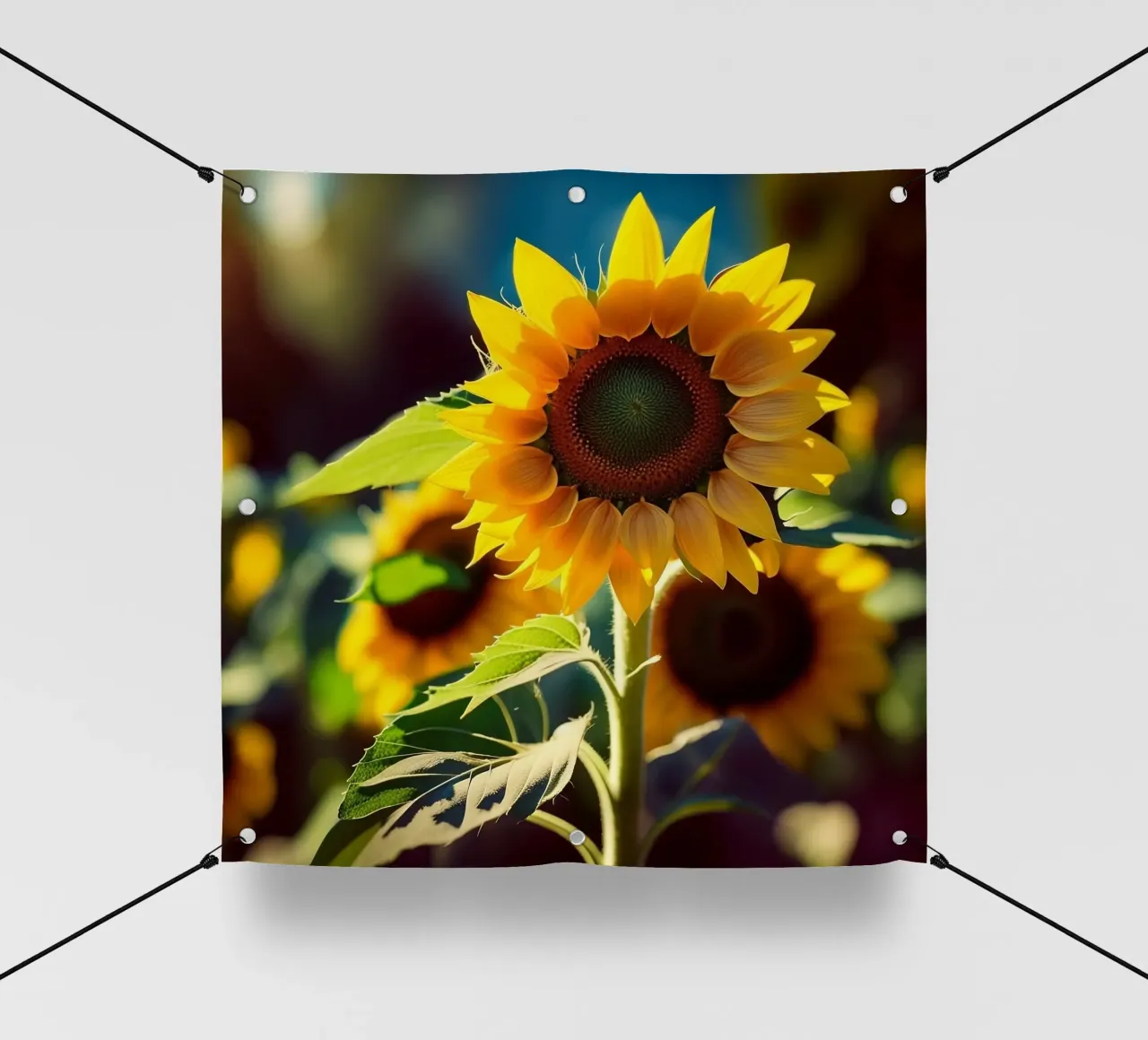 Girasole di fronte al sole del mattino telo in pvc da PhotoVibe Decor