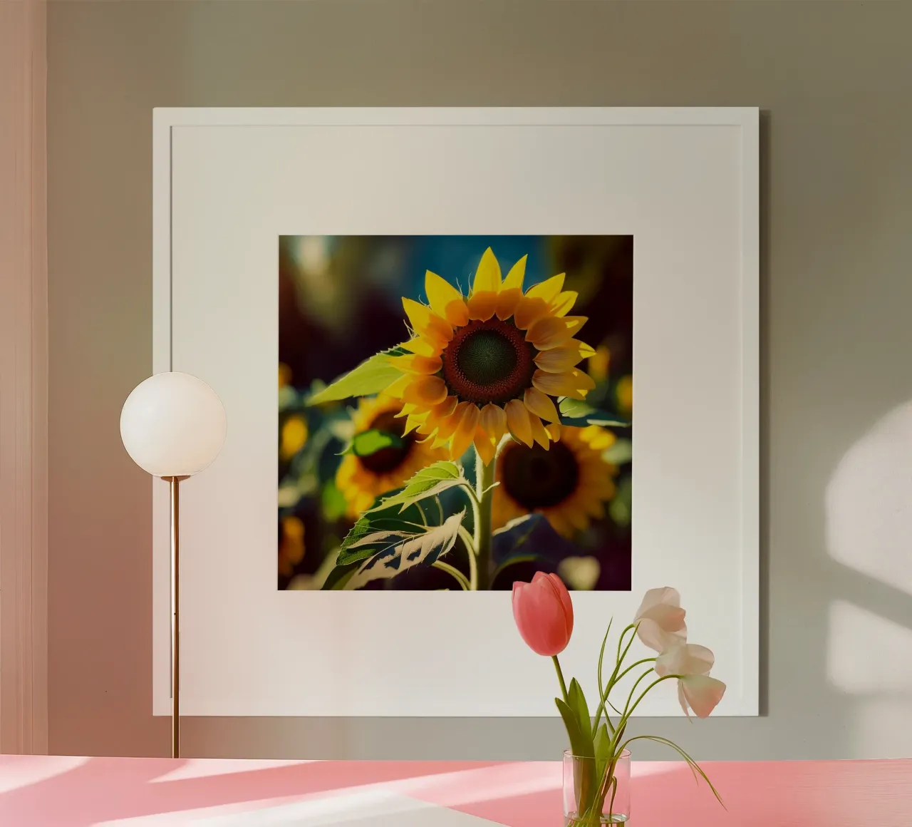 Sonnenblume in der Morgensonne Poster mit Aluminium Rahmen von PhotoVibe Decor