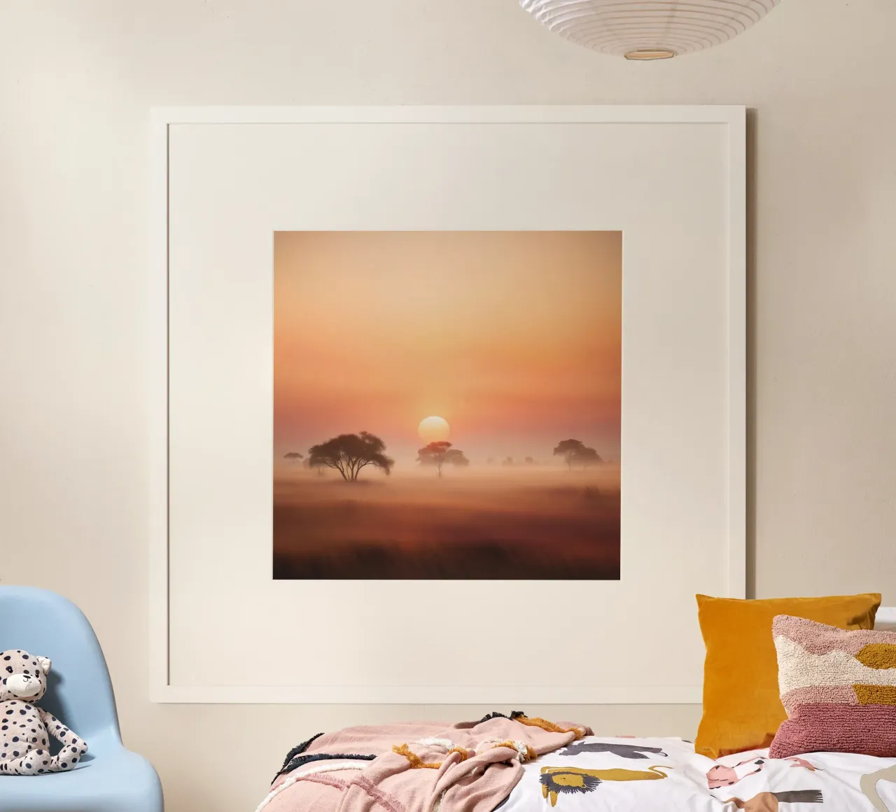 Sunset Over Misty Savannah Trees hahnemühle by PhotoVibe Decor