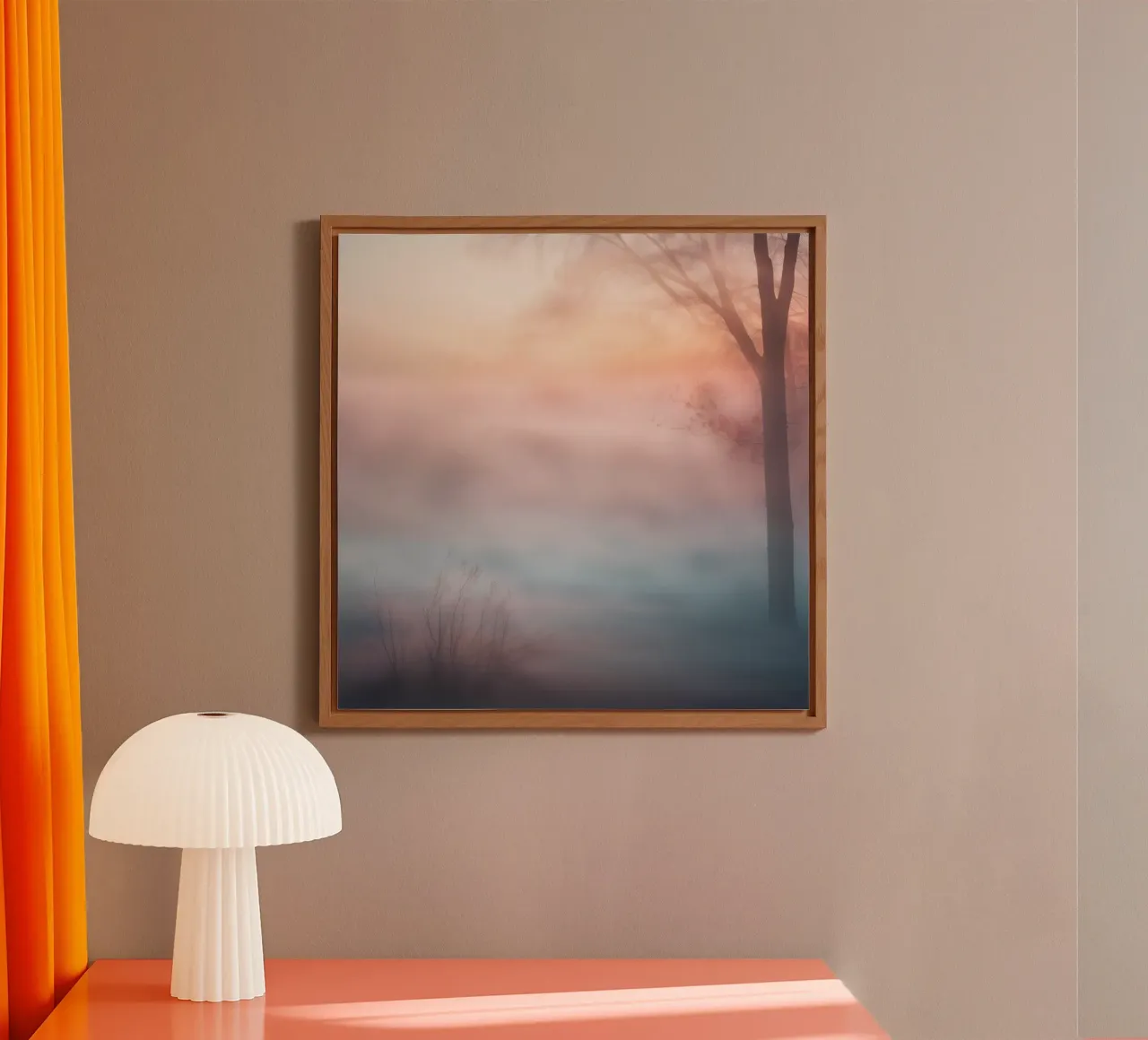Albero nella foschia all'alba alluminio dibond da PhotoVibe Decor