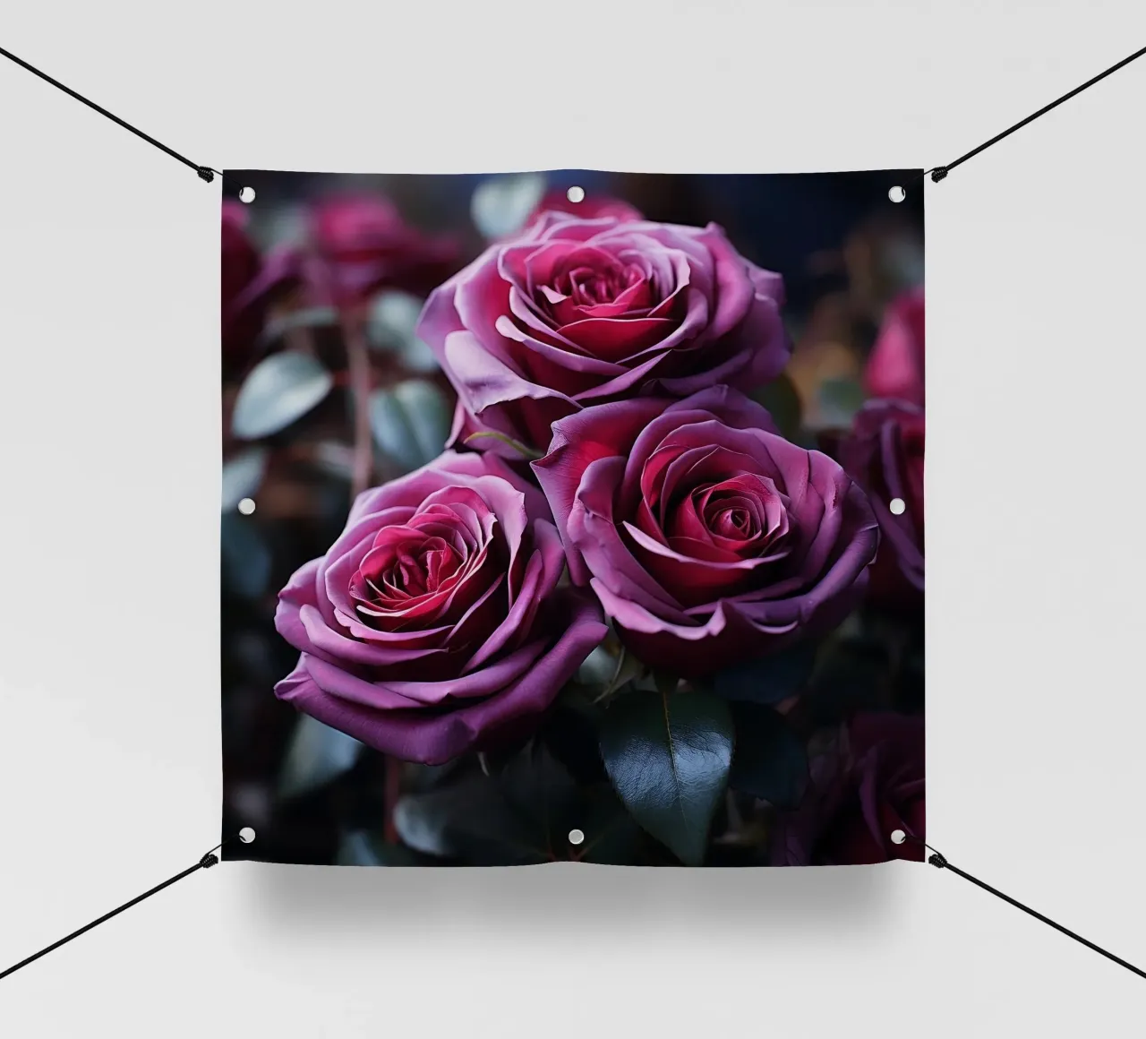Rose viola vellutate in fiore telo in pvc da PhotoVibe Decor