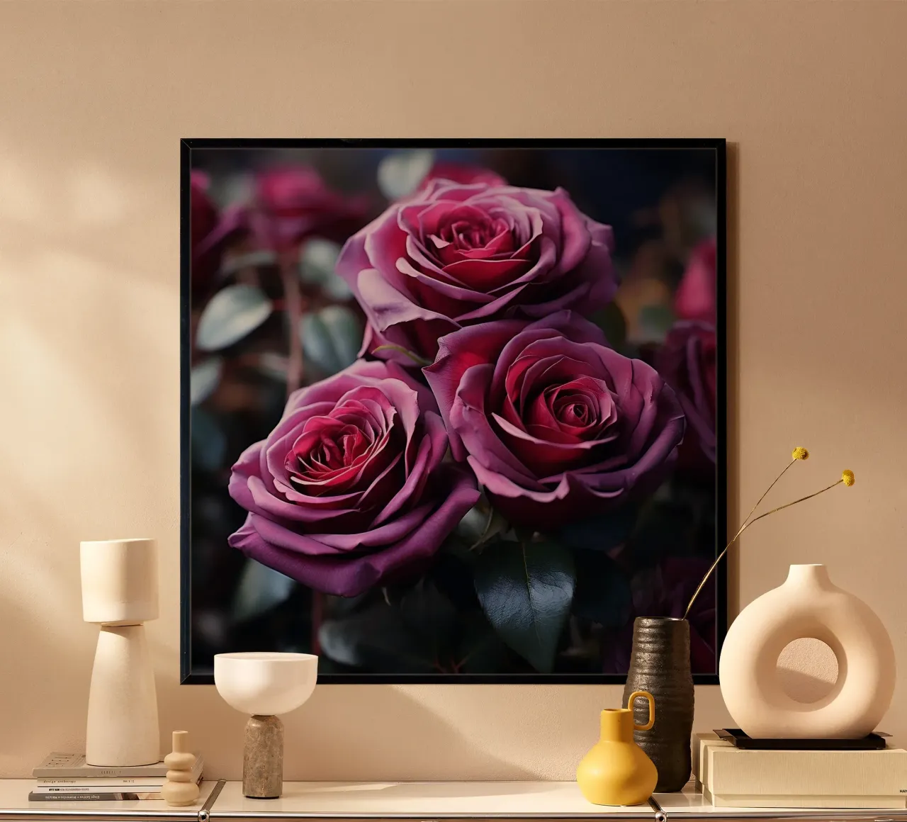 Rose viola vellutate in fiore carta hahnemühle da PhotoVibe Decor