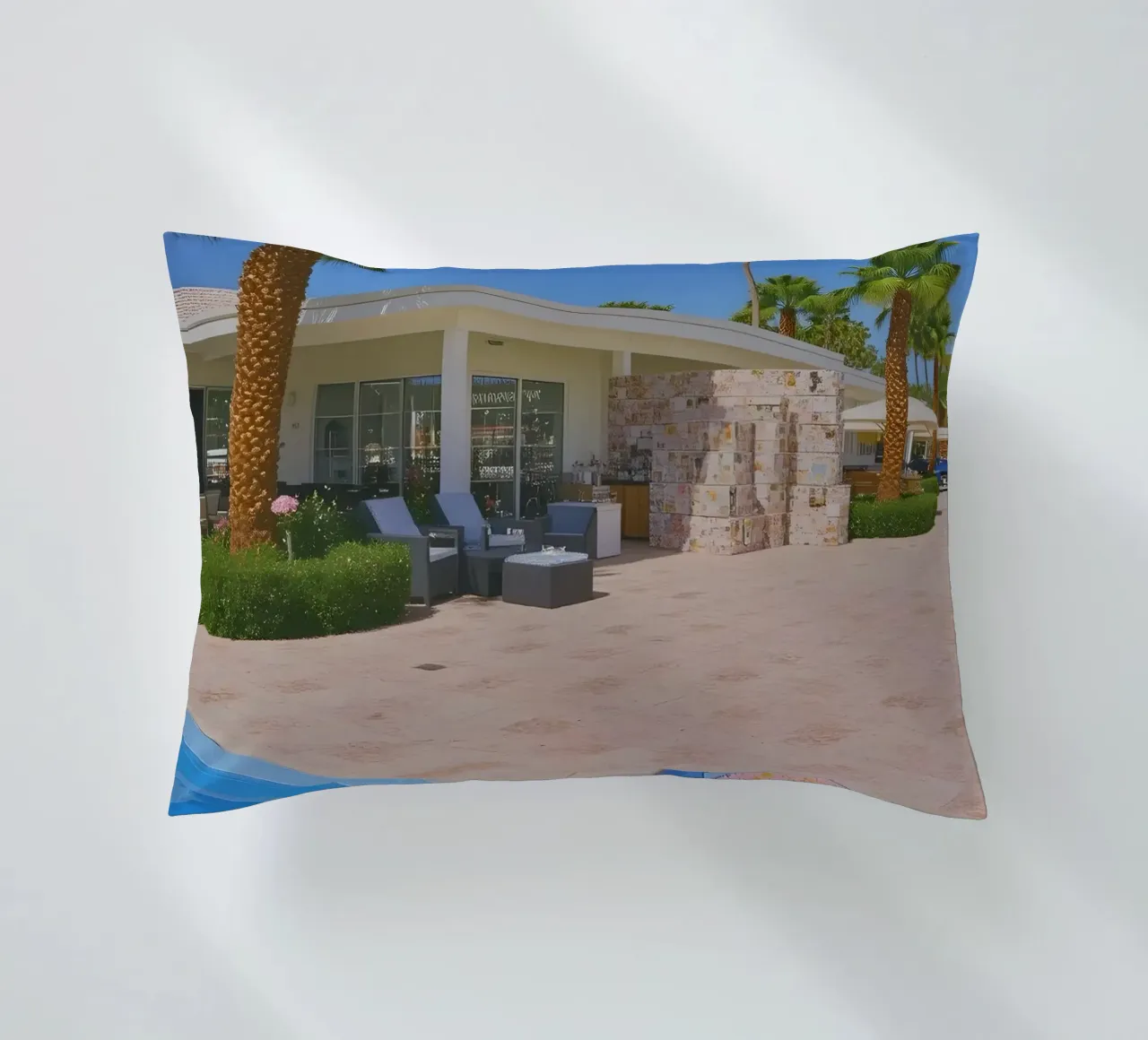 Retro California 80s pool coconut trees snacks cuscino da heaventrain