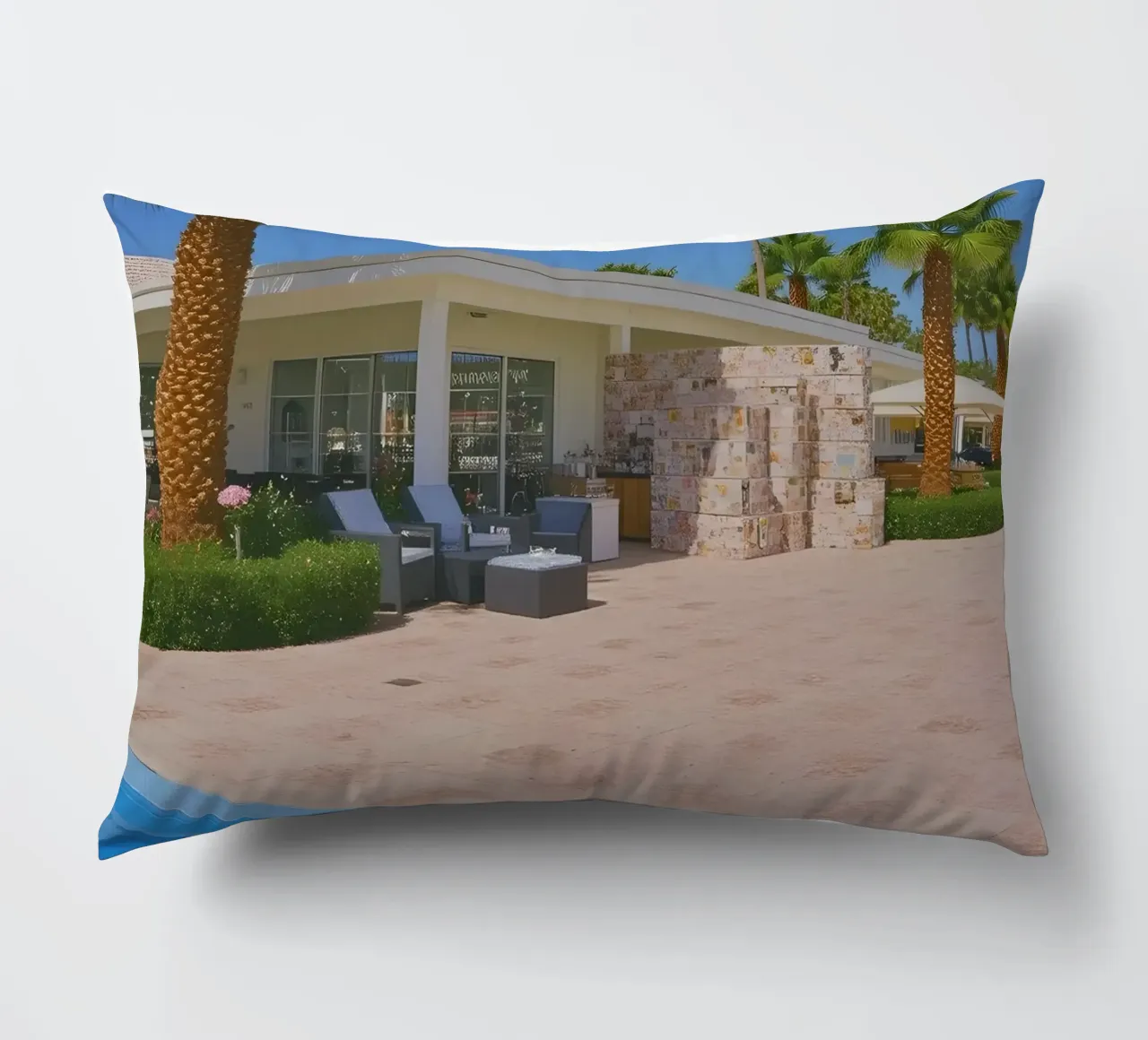 Retro California 80s pool coconut trees snacks cuscino da heaventrain