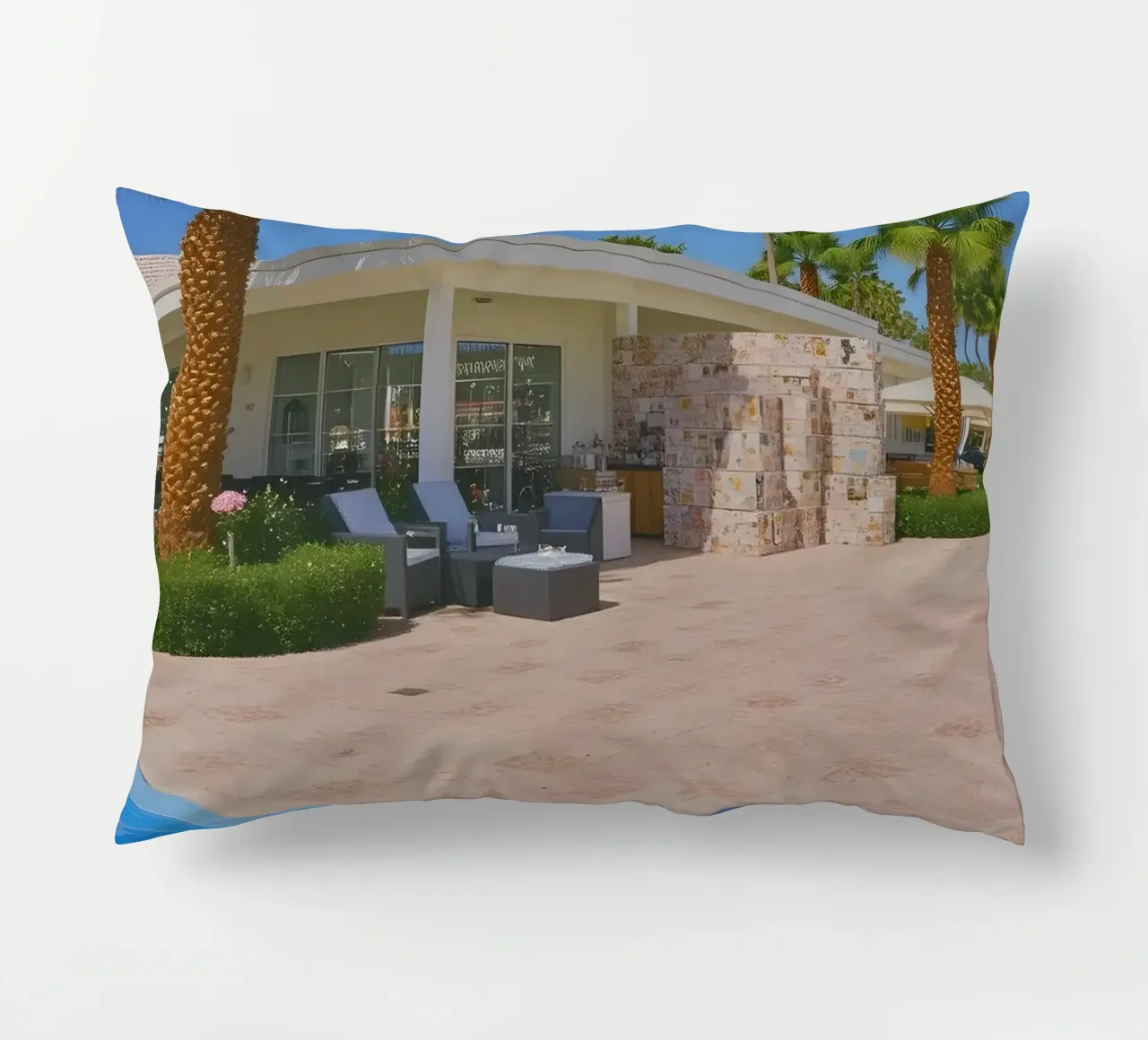 Retro California 80s pool coconut trees snacks cuscino da heaventrain