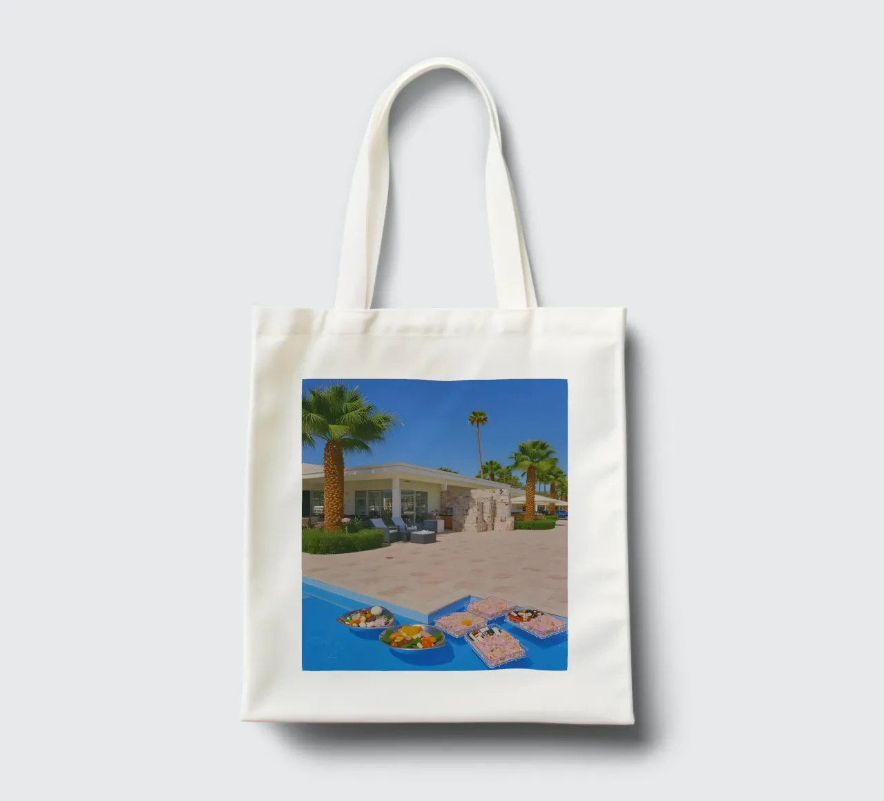Retro California 80s pool coconut trees snacks borsa in juta da heaventrain