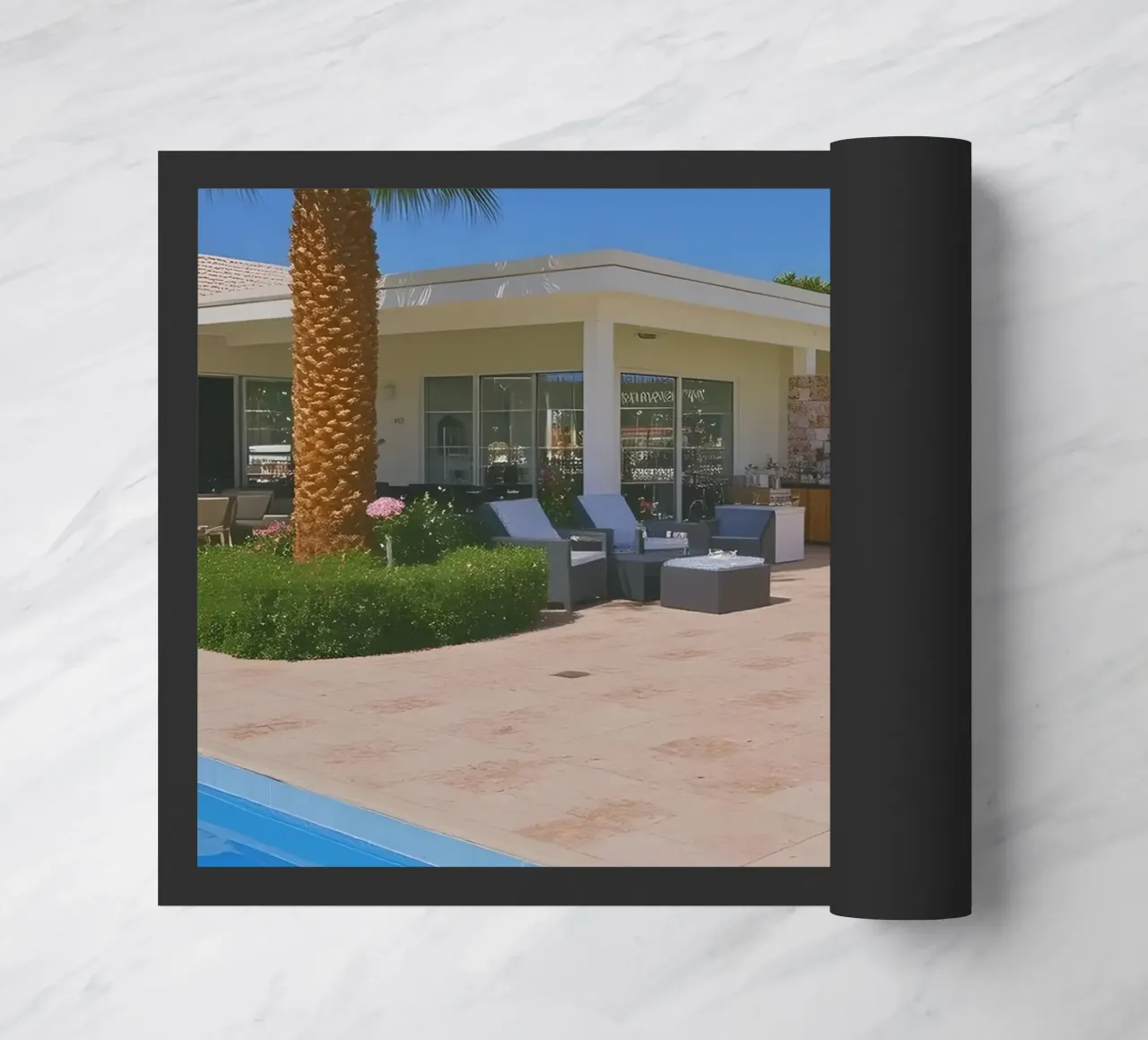 Retro California 80s pool coconut trees snacks zerbino da heaventrain