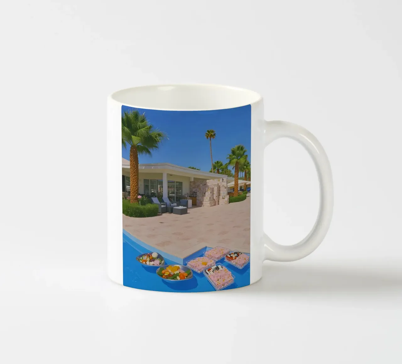 Retro California 80s pool coconut trees snacks tazza in ceramica da heaventrain