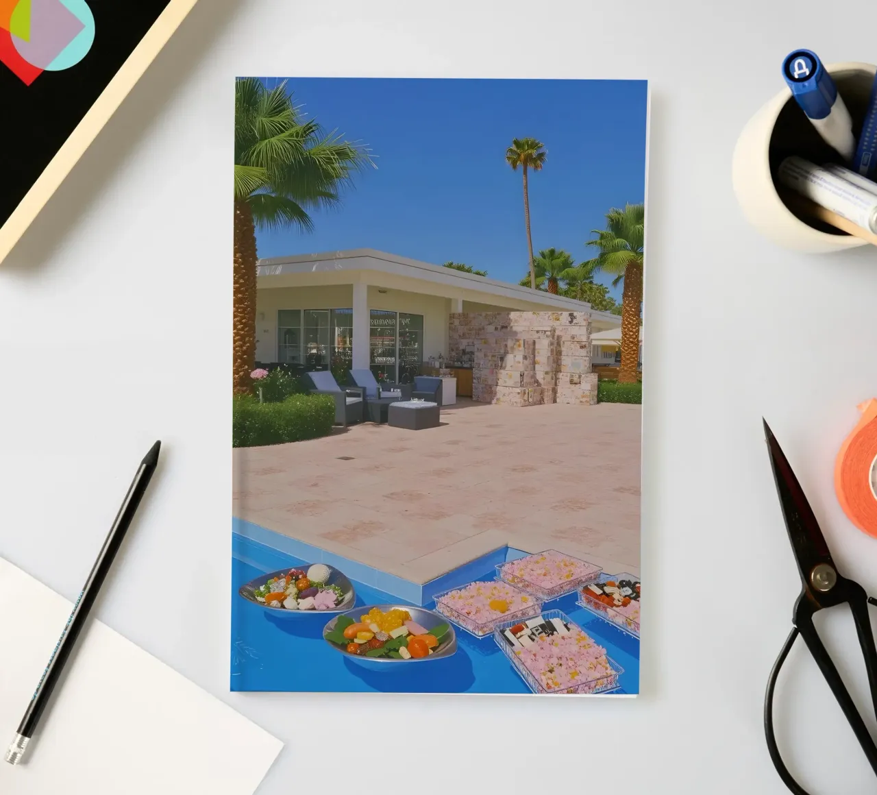 Retro California 80s pool coconut trees snacks notebook by heaventrain
